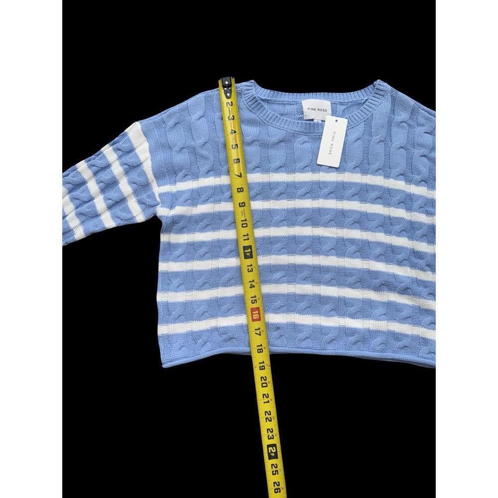 Pink Rose Juniors Sweater Size M With White And Blue Stripes - Picture 2 of 4